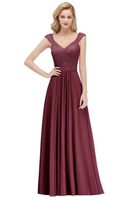 Vestido Madrinha Pink Lace Long Bridesmaid Dresses Sexy A Line Chiffon Dress for Wedding Party Robe Demoiselle D'honneur