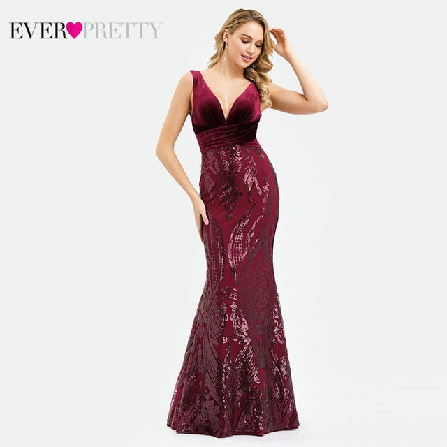 Robe De Soiree Ever Pretty EZ07767 New Sexy V-neck Sleeveless Mermaid Burgundy Long Evening Dresses Elegant Abendkleider 2019