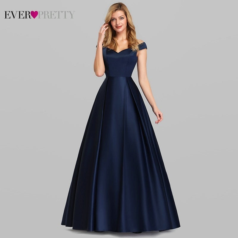 Elegant Navy Blue Bridesmaid Dresses Ever Pretty A-Line V-Neck Off The Shoulder Sexy Dresses For Wedding Party Vestido Madrinha