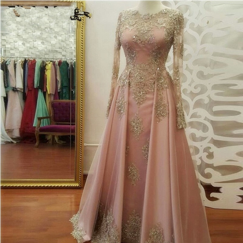 Saudi Arabia  2019 Dubai Kaftan Lace Appliques Beaded Beautiful Elegant Party Moroccan Long Muslim Formal Gowns