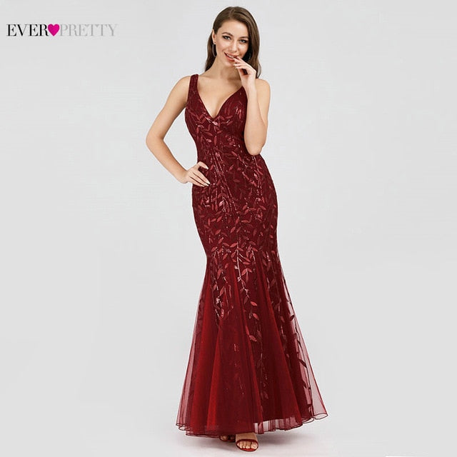 Burgundy Bridesmaid Dresses Ever Pretty Elegant Mermaid O Neck Sequined Wedding Party Dress Formal Gowns Robe De Soiree 2019