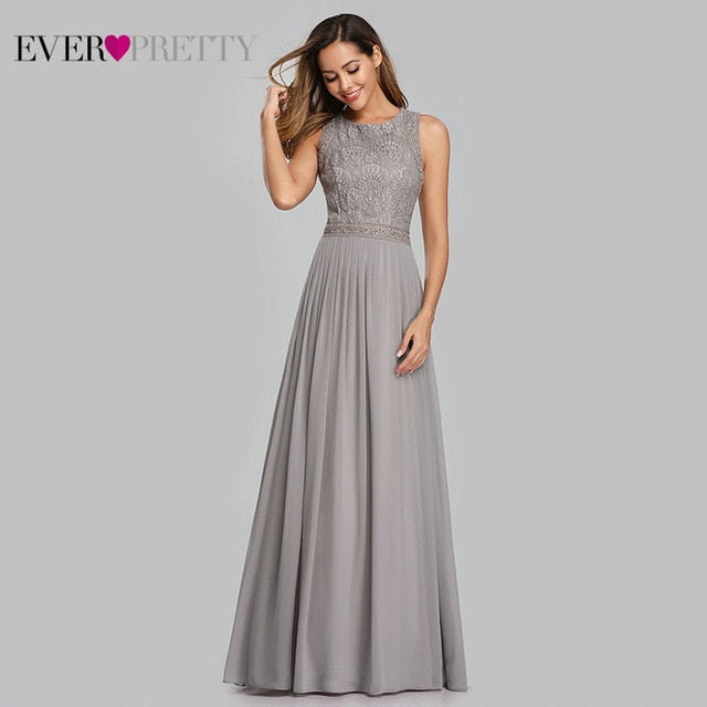 Long Evening Dresses 2019 Ever Pretty Elegant Beading A Line Pleated Chiffon Lace Formal Dress Party Gown EP07391 robe de soiree