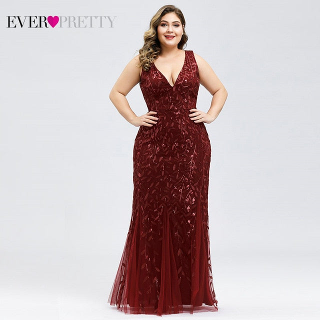 Plus Size Elegant Evening Dresses Saudi Arabia Ever Pretty Mermaid Sequined Lace Appliques Mermaid Long Dress 2019 Party Gowns