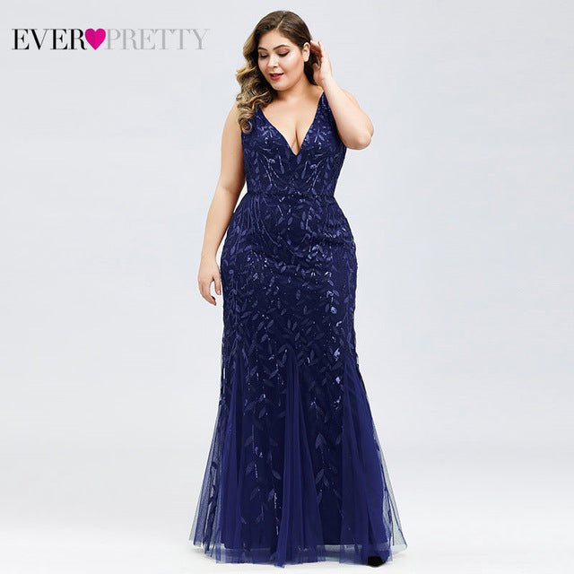 Plus Size Elegant Evening Dresses Saudi Arabia Ever Pretty Mermaid Sequined Lace Appliques Mermaid Long Dress 2019 Party Gowns