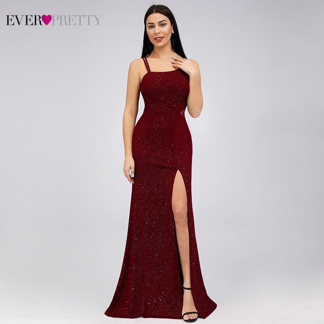 Sexy Mermaid Bridesmaid Dresses Ever Pretty Spaghetti Straps Split Elegant Burgundy Dresses For Wedding Party Vestido Madrinha