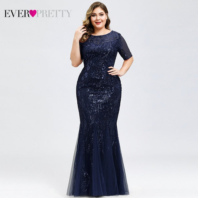 Plus Size Elegant Evening Dresses Saudi Arabia Ever Pretty Mermaid Sequined Lace Appliques Mermaid Long Dress 2019 Party Gowns