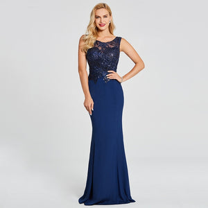 Dressv dark royal blue long evening dress sleeveless beading appliques wedding party formal dress mermaid evening dresses