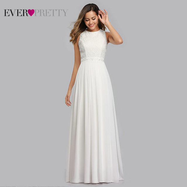 Long Evening Dresses 2019 Ever Pretty Elegant Beading A Line Pleated Chiffon Lace Formal Dress Party Gown EP07391 robe de soiree