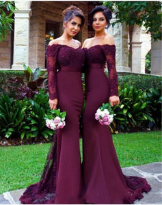 Burgundy 2019 Bridesmaid Dresses For Women Mermaid Off The Shoulder Lace Beaded Long Cheap Under 50 Wedding Party Dresses