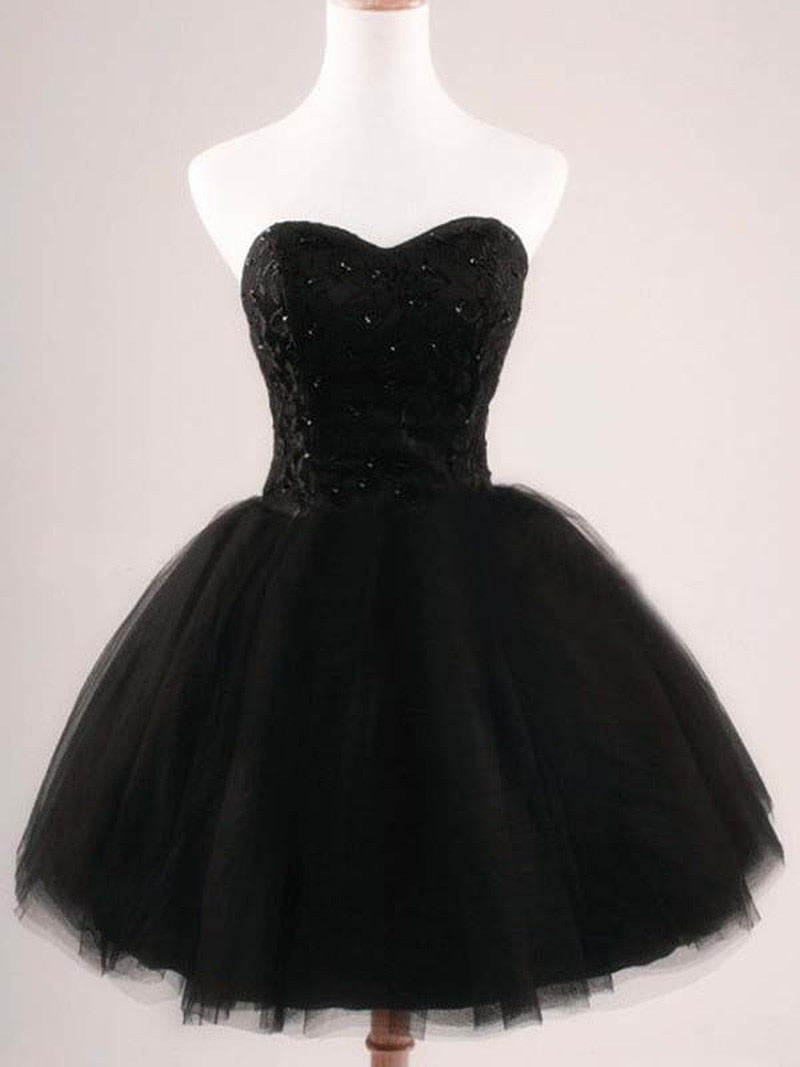 Black Cocktail Dress Strapless Ball Gown Short Prom Gowns 2019 Lace Beaded Corset Back Formal Party Dresses Custom Made