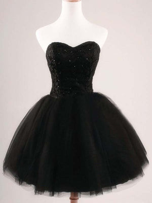 Black Cocktail Dress Strapless Ball Gown Short Prom Gowns 2019 Lace Beaded Corset Back Formal Party Dresses Custom Made