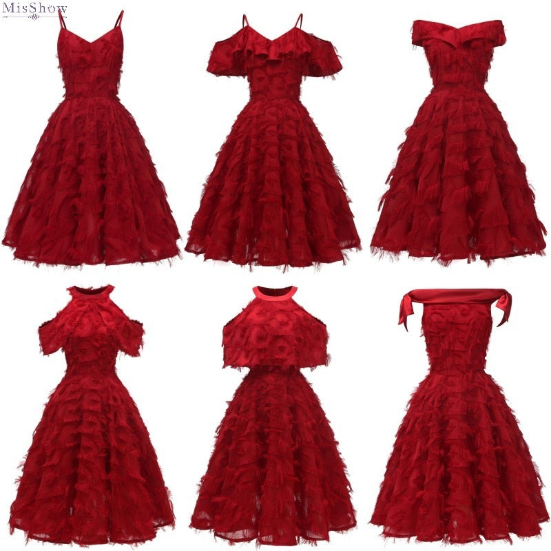 robe Cocktail Dresses 2019 A line Short Formal Dress Sleeveless Tassel Party Dress Red Prom Dresses Coctail vestidos