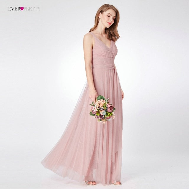 Blush Pink Bridesmaid Dresses Ever Pretty EP07303 Sweetheart A-line V-neck Sleeveless Wedding Party Dress Elegant for Women