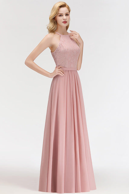 Vestido Madrinha Pink Lace Long Bridesmaid Dresses Sexy A Line Chiffon Dress for Wedding Party Robe Demoiselle D'honneur