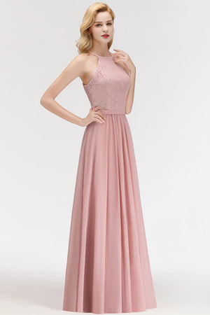 Vestido Madrinha Pink Lace Long Bridesmaid Dresses Sexy A Line Chiffon Dress for Wedding Party Robe Demoiselle D'honneur