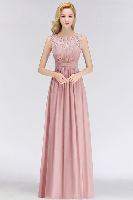 Vestido Madrinha Pink Lace Long Bridesmaid Dresses Sexy A Line Chiffon Dress for Wedding Party Robe Demoiselle D'honneur