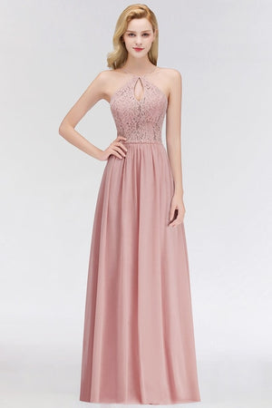 Vestido Madrinha Pink Lace Long Bridesmaid Dresses Sexy A Line Chiffon Dress for Wedding Party Robe Demoiselle D'honneur