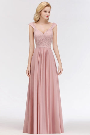 Vestido Madrinha Pink Lace Long Bridesmaid Dresses Sexy A Line Chiffon Dress for Wedding Party Robe Demoiselle D'honneur