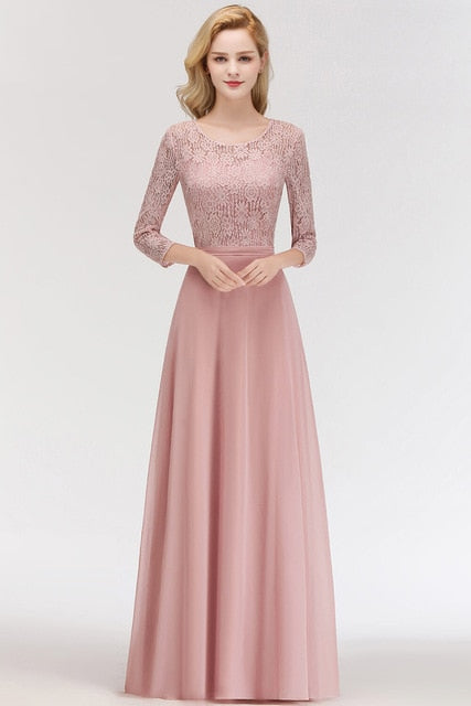 Vestido Madrinha Pink Lace Long Bridesmaid Dresses Sexy A Line Chiffon Dress for Wedding Party Robe Demoiselle D'honneur