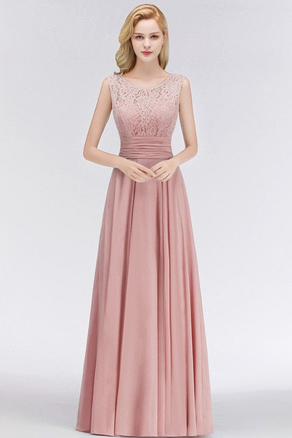 Vestido Madrinha Pink Lace Long Bridesmaid Dresses Sexy A Line Chiffon Dress for Wedding Party Robe Demoiselle D'honneur