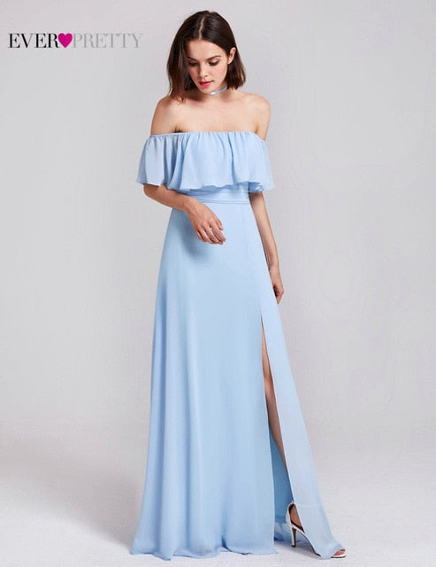 Ever Pretty Women Elegant Sexy Long Bridesmaid Dresses Spring Chiffon A Line Blue Formal Wedding Party Gowns Vestido Gala