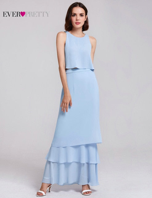 Ever Pretty Women Elegant Sexy Long Bridesmaid Dresses Spring Chiffon A Line Blue Formal Wedding Party Gowns Vestido Gala