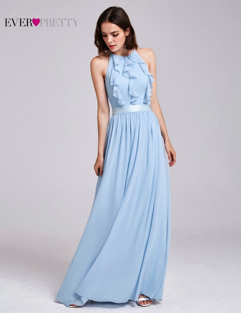 Ever Pretty Women Elegant Sexy Long Bridesmaid Dresses Spring Chiffon A Line Blue Formal Wedding Party Gowns Vestido Gala