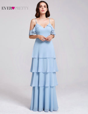 Ever Pretty Women Elegant Sexy Long Bridesmaid Dresses Spring Chiffon A Line Blue Formal Wedding Party Gowns Vestido Gala