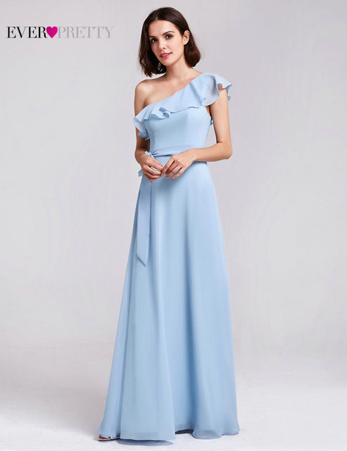 Ever Pretty Women Elegant Sexy Long Bridesmaid Dresses Spring Chiffon A Line Blue Formal Wedding Party Gowns Vestido Gala