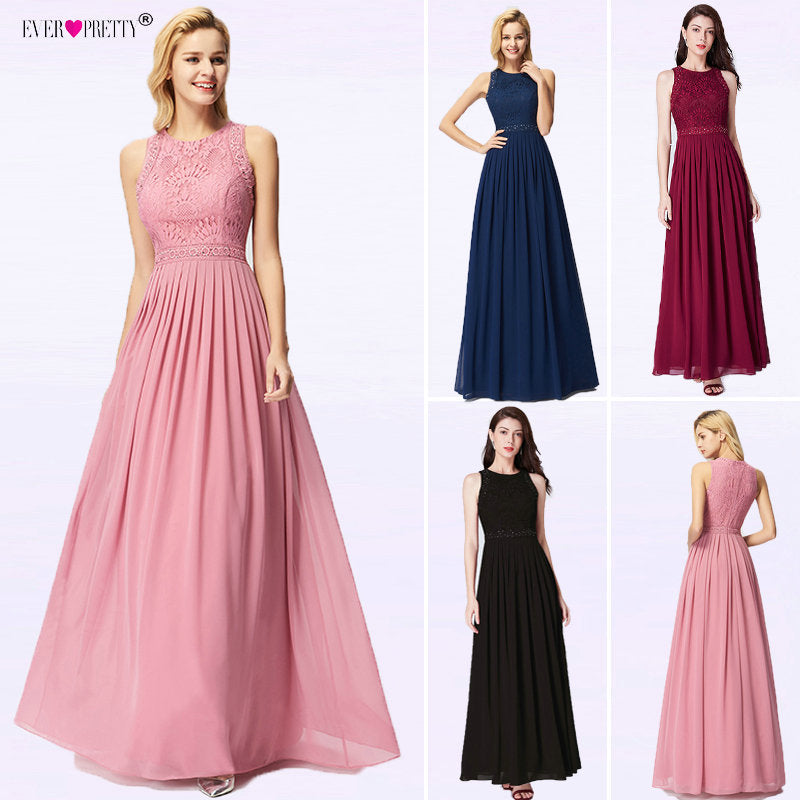 Long Evening Dresses 2019 Ever Pretty Elegant Beading A Line Pleated Chiffon Lace Formal Dress Party Gown EP07391 robe de soiree