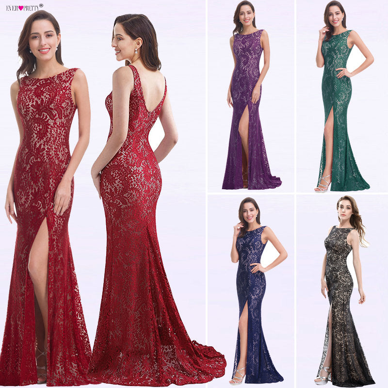 Mermaid Evening Dress Ever Pretty EP08859 2019 Long Sexy Sleeveless Split Formal Celebrity Lace Evening Gown Dresses robe longue