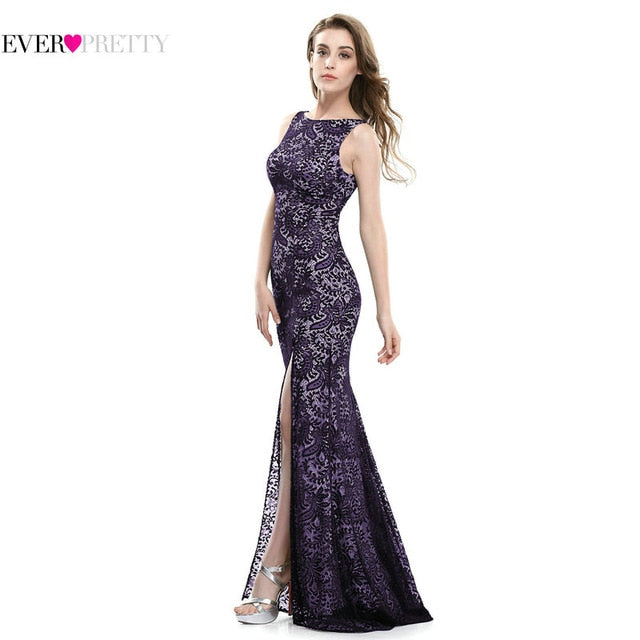 Mermaid Evening Dress Ever Pretty EP08859 2019 Long Sexy Sleeveless Split Formal Celebrity Lace Evening Gown Dresses robe longue