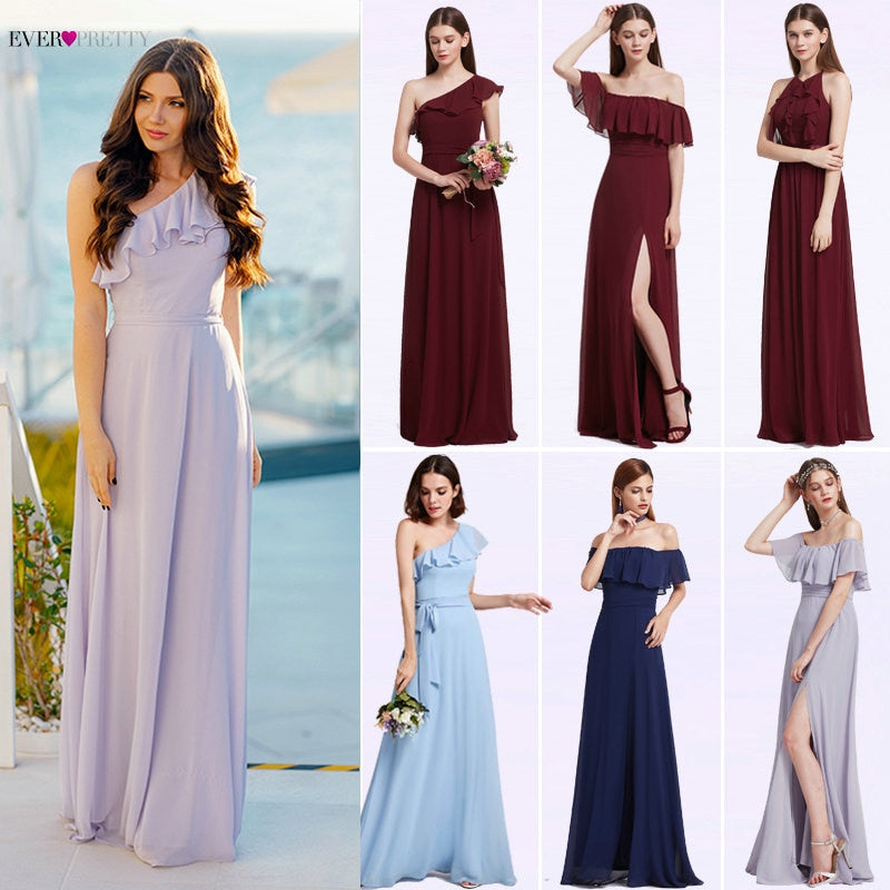 Bridesmaid Dresses Ever Pretty 07211 Sexy One Shoulder Chiffon A-line Ruffles Floor-Length Belt Gowns Beach Wedding Guest Dress