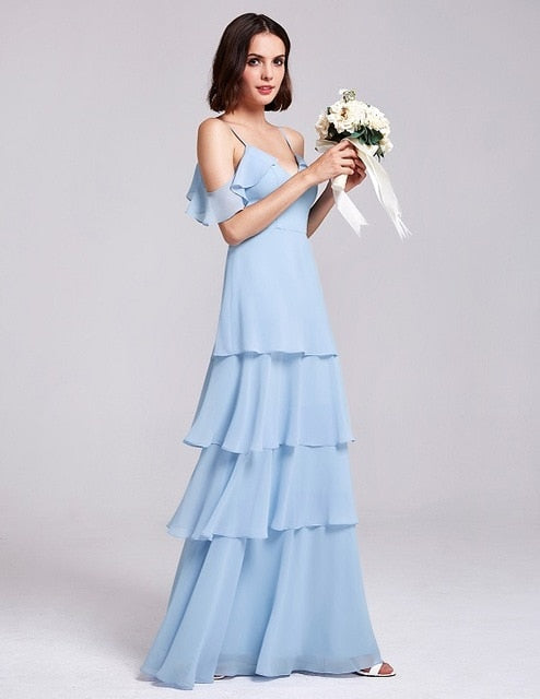 Bridesmaid Dresses Ever Pretty 07211 Sexy One Shoulder Chiffon A-line Ruffles Floor-Length Belt Gowns Beach Wedding Guest Dress