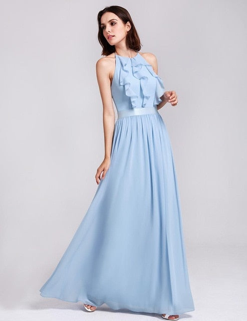 Bridesmaid Dresses Ever Pretty 07211 Sexy One Shoulder Chiffon A-line Ruffles Floor-Length Belt Gowns Beach Wedding Guest Dress