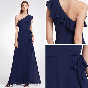 Bridesmaid Dresses Ever Pretty 07211 Sexy One Shoulder Chiffon A-line Ruffles Floor-Length Belt Gowns Beach Wedding Guest Dress