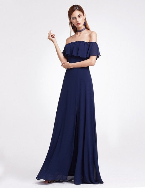 Bridesmaid Dresses Ever Pretty 07211 Sexy One Shoulder Chiffon A-line Ruffles Floor-Length Belt Gowns Beach Wedding Guest Dress