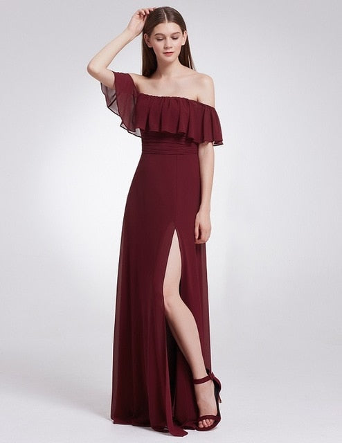 Bridesmaid Dresses Ever Pretty 07211 Sexy One Shoulder Chiffon A-line Ruffles Floor-Length Belt Gowns Beach Wedding Guest Dress