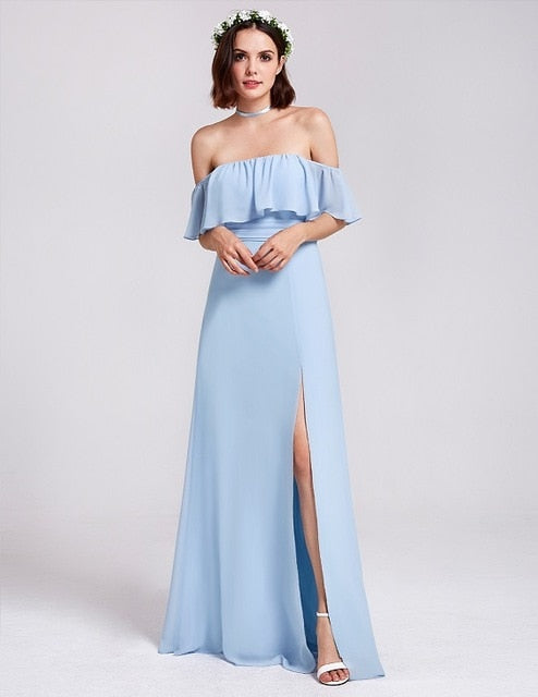 Bridesmaid Dresses Ever Pretty 07211 Sexy One Shoulder Chiffon A-line Ruffles Floor-Length Belt Gowns Beach Wedding Guest Dress