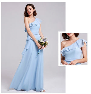 Bridesmaid Dresses Ever Pretty 07211 Sexy One Shoulder Chiffon A-line Ruffles Floor-Length Belt Gowns Beach Wedding Guest Dress