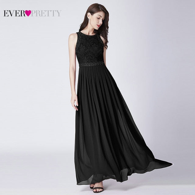 Long Evening Dresses 2019 Ever Pretty Elegant Beading A Line Pleated Chiffon Lace Formal Dress Party Gown EP07391 robe de soiree