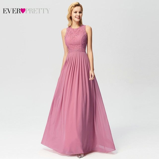 Long Evening Dresses 2019 Ever Pretty Elegant Beading A Line Pleated Chiffon Lace Formal Dress Party Gown EP07391 robe de soiree