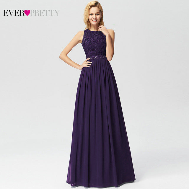 Long Evening Dresses 2019 Ever Pretty Elegant Beading A Line Pleated Chiffon Lace Formal Dress Party Gown EP07391 robe de soiree