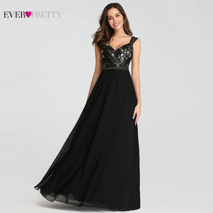 Vintage Appliques Black Evening Dresses Long Ever Pretty EZ07783BK Sexy V-Neck Sleeveless Spaghetti Strap Formal Dresses 2019