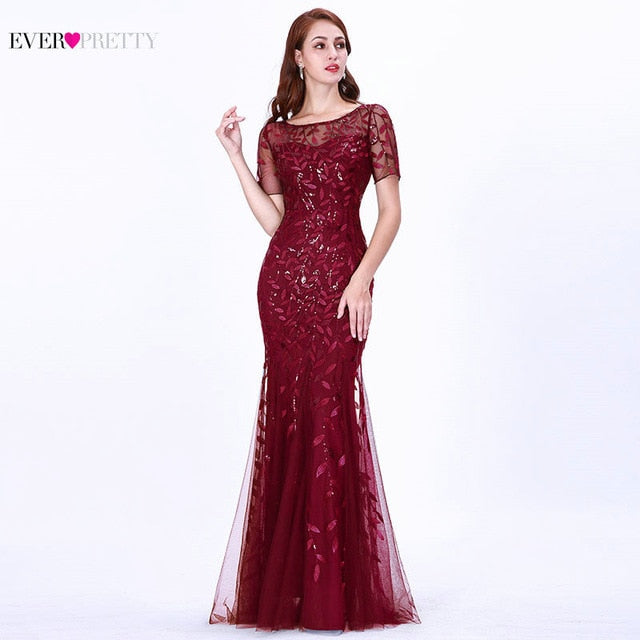 Burgundy Bridesmaid Dresses Ever Pretty Elegant Mermaid O Neck Sequined Wedding Party Dress Formal Gowns Robe De Soiree 2019