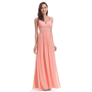 Plus Size Elegant V-Neck Long Evening Dress EB27968 2019 Cheap Chiffon Party Gowns Ruched Beading Empire Hollow Out Formal Dress