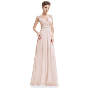 Plus Size Elegant V-Neck Long Evening Dress EB27968 2019 Cheap Chiffon Party Gowns Ruched Beading Empire Hollow Out Formal Dress