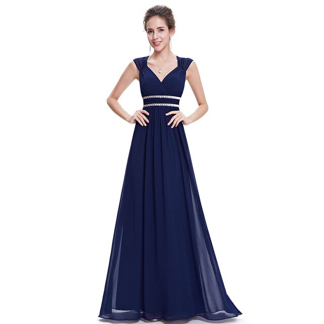 Plus Size Elegant V-Neck Long Evening Dress EB27968 2019 Cheap Chiffon Party Gowns Ruched Beading Empire Hollow Out Formal Dress