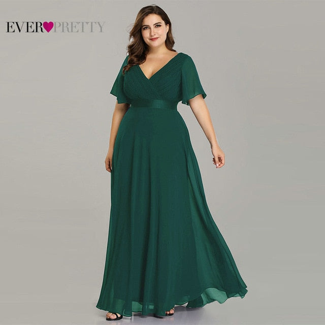 Long Bridesmaid Dresses Plus Size Ever Pretty Elegant A Line V Neck Short Sleeve Burgundy Dress For Wedding Party Guest Vestidos