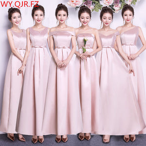 ASL-CK#Boat Neck Peach pink long Twill satin Bridesmaid Dresses wedding party dress gown prom women's fashion cheap wholesale